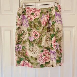Dana Buchman vintage skirt 100% silk roses floral size 14